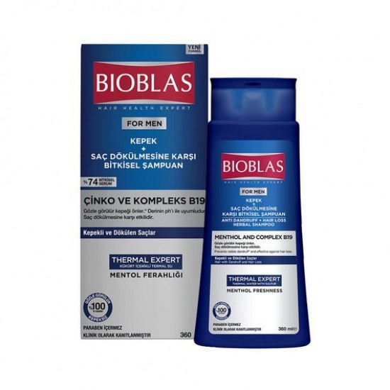 Bioblas шампоан за мъже с ментол и B19 при косопад и пърхот 360мл
